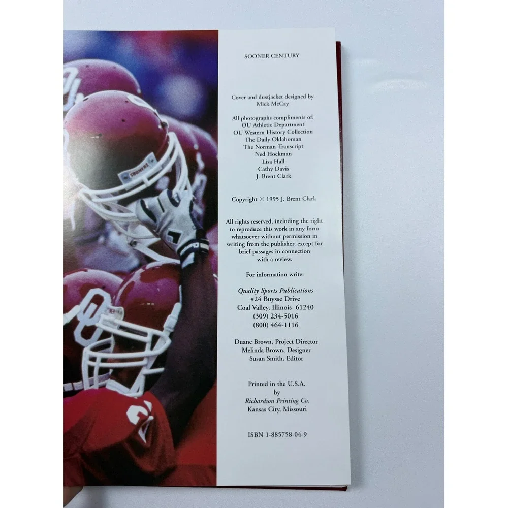 Sooner Century Oklahoma Football Hardcover Book 1995 J. Brent Clark OU Sooners‎